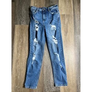 Cello Distressed Jeans Womens 7/28 Blue Good High Rise Straight Leg Ripped Denim